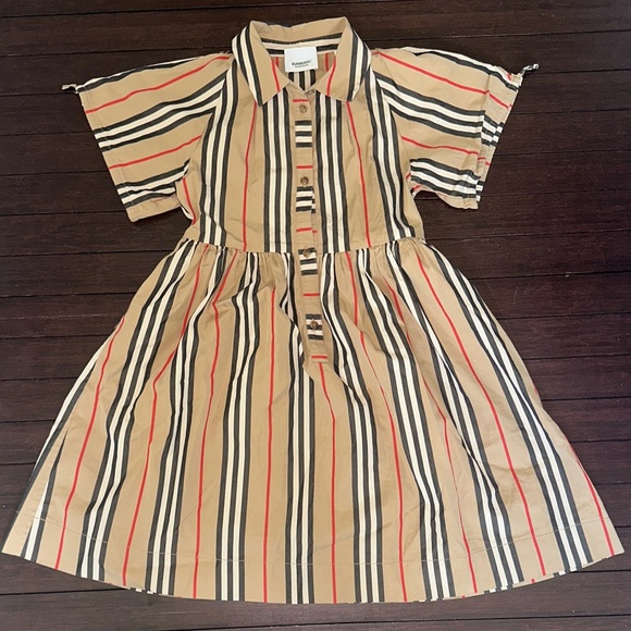 Burberry Kids Casual Striped Dress - Beige Black Red